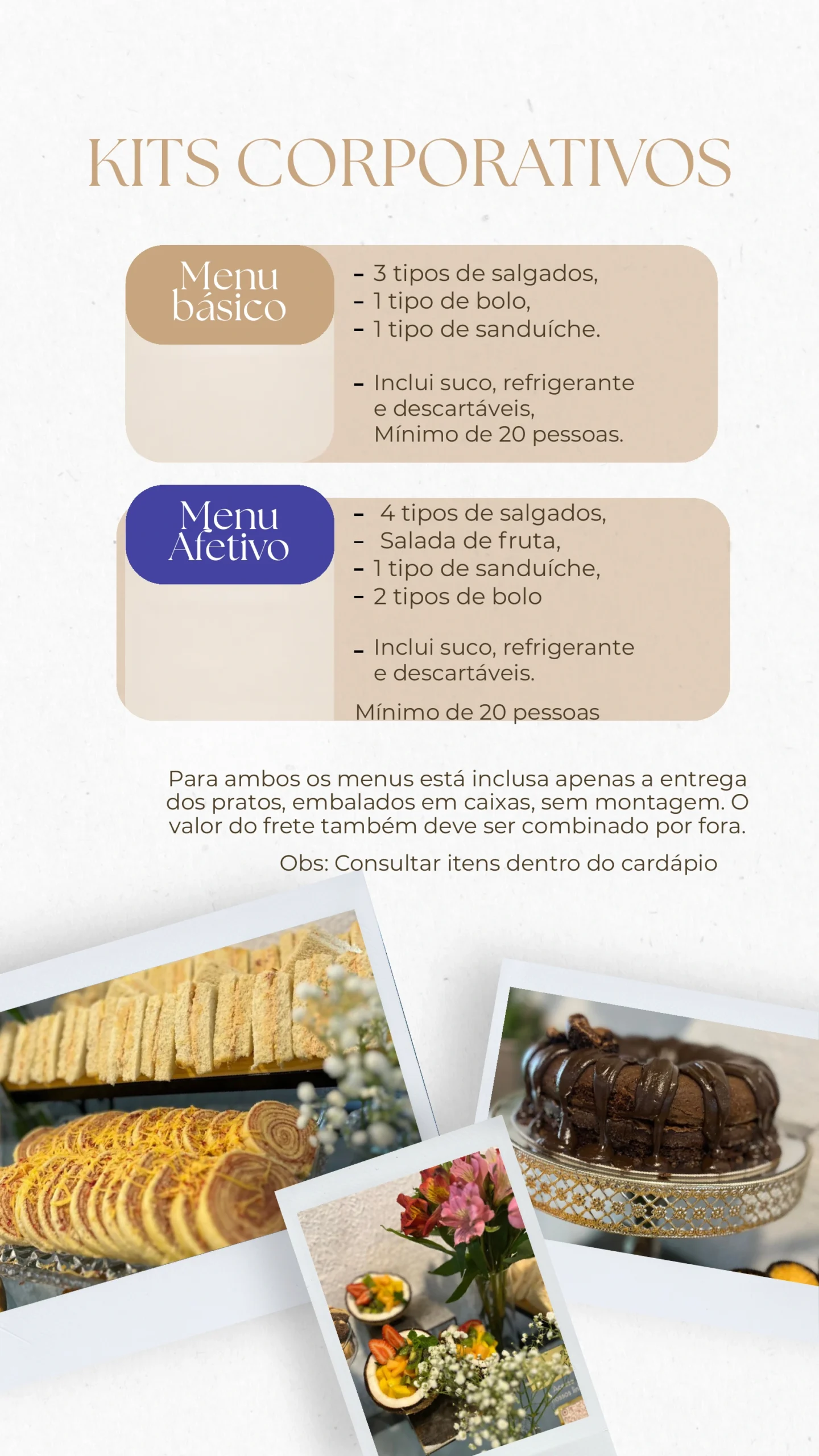 Kits corporativos Básico e Afetivo, sem preços