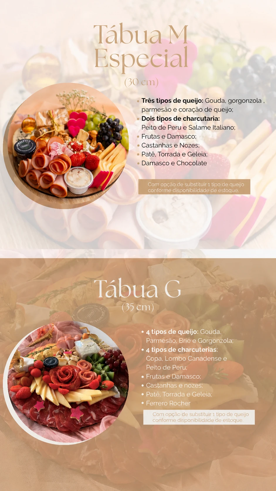 Tábuas M Especial e G, sem preços